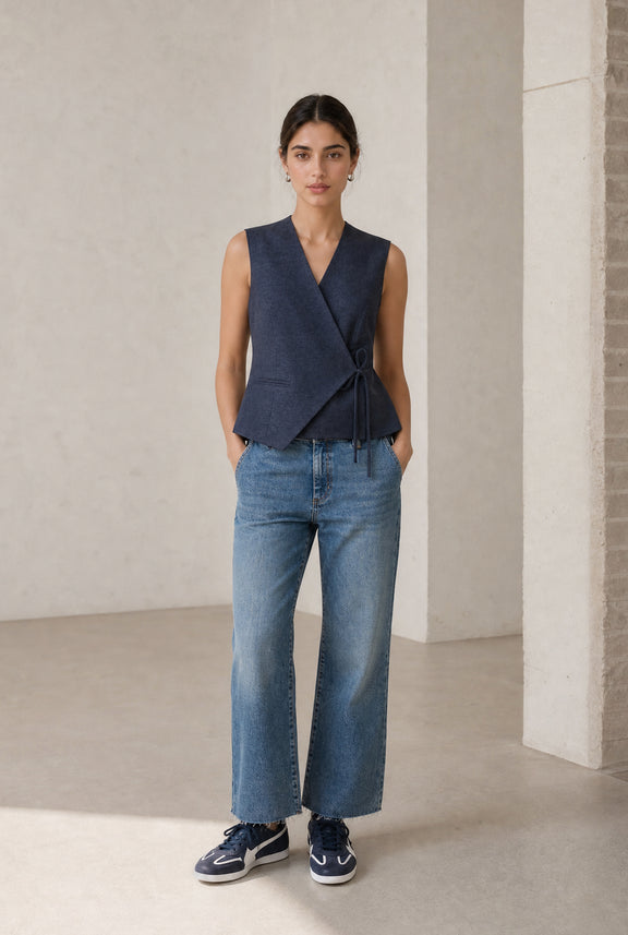 Nyra Viscose blend waistcoat | Blue Denim