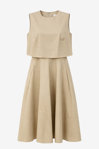 Robe mi-longue en popeline 36924 | Sable