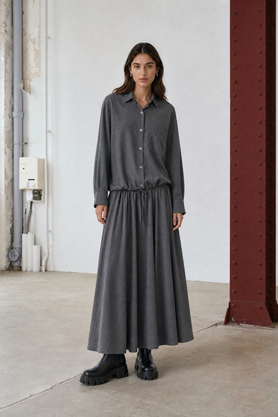 Rapanui light flannel long skirt | Dark Grey