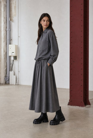 Rapanui light flannel long skirt | Dark Grey
