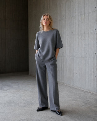 Rora plain knit long top | Grey Melange