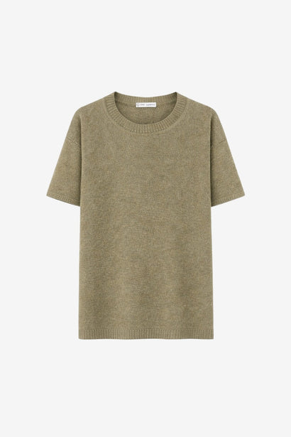Rora plain knit long top | Green Melange