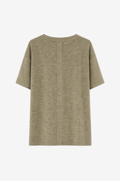 Rora plain knit long top | Green Melange