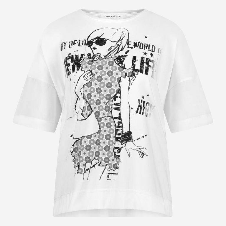 T-shirt oversize print mix cotton | White