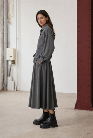 Rapanui light flannel long skirt | Dark Grey