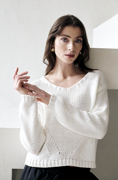 Maglione fantasia in cotone E20197S | Bianco sporco