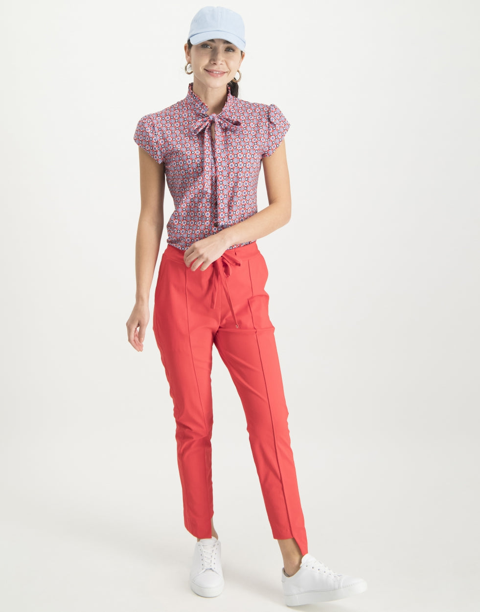 Tash Pussybow Blouse Graphic | White/Red