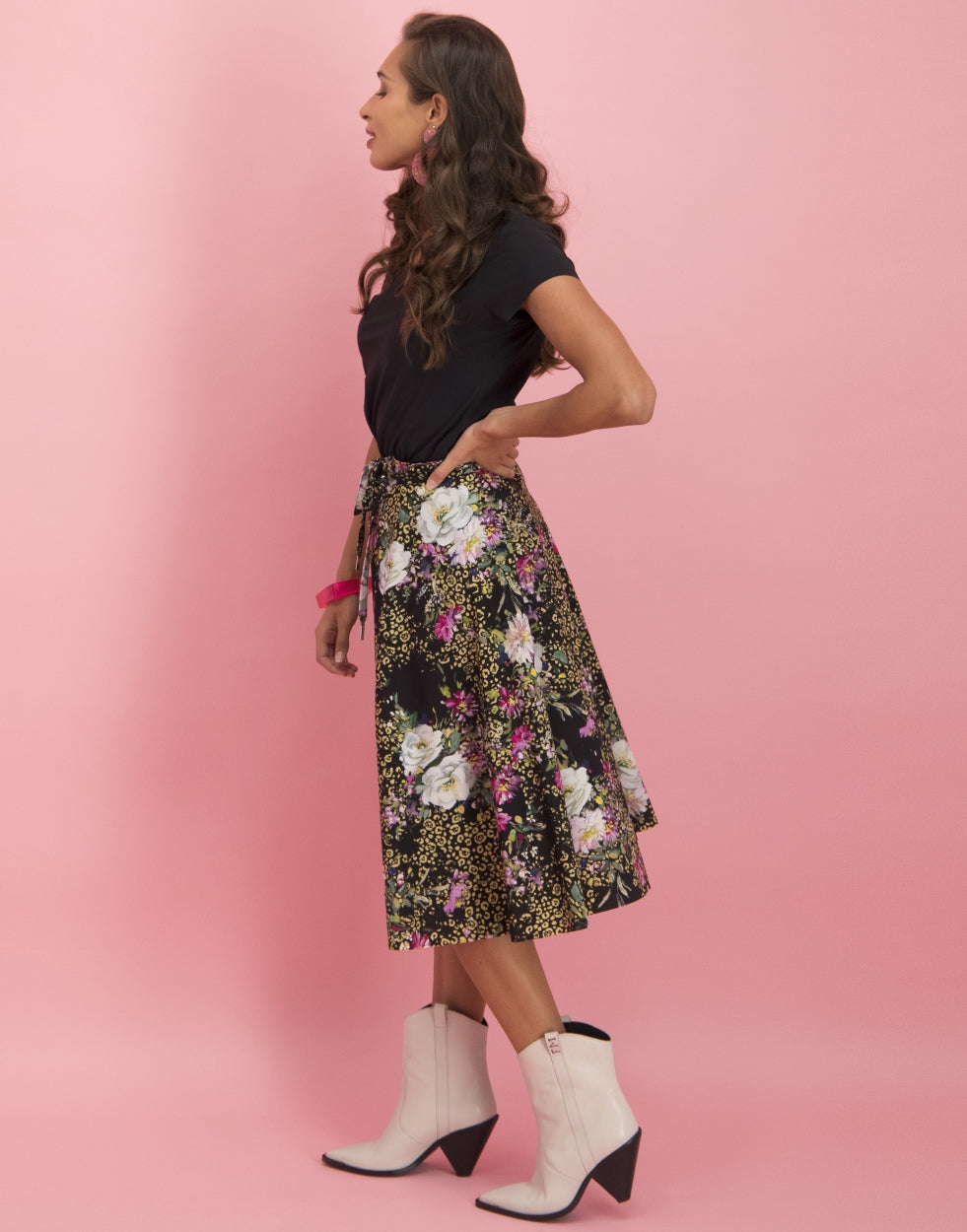 Maddy Skirt Leopard and Rose | Black