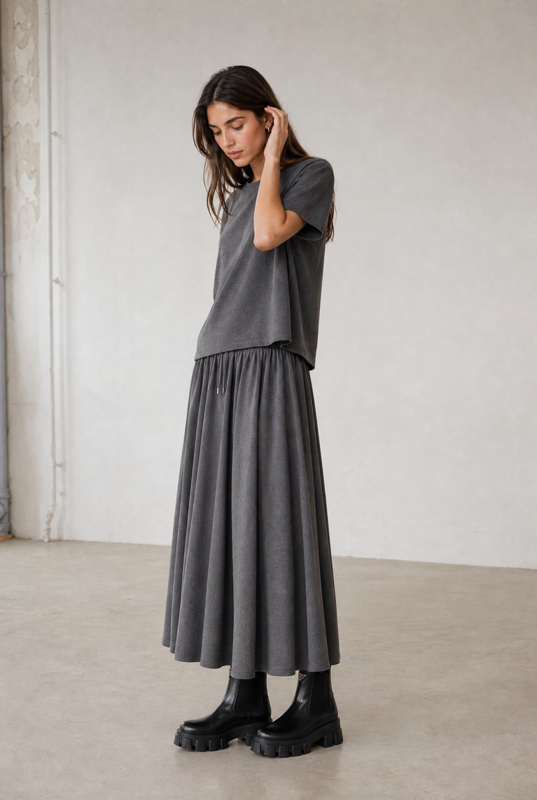 Uriele light flannel top | Dark Grey