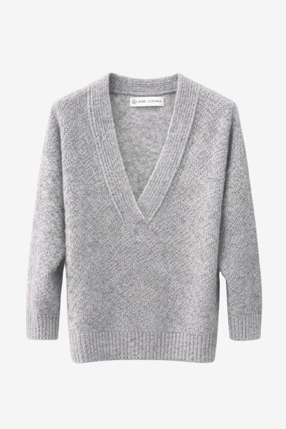 V-Ausschnitt-Pullover in Melange-Optik 26553 | Grau