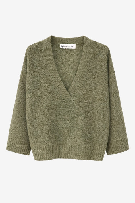 V-Ausschnitt melange pullover 26553 | Green