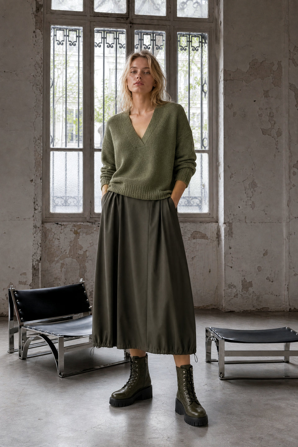 V-neck melange pullover 26553 | Green