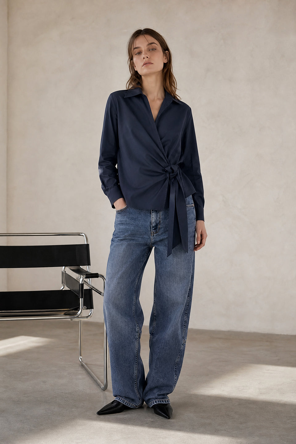Vivi lyocell knot blouse | Blue Denim