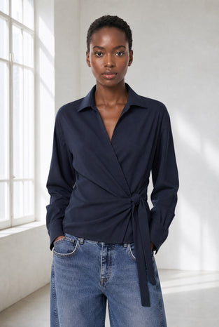Vivi lyocell knot blouse | Blue Denim