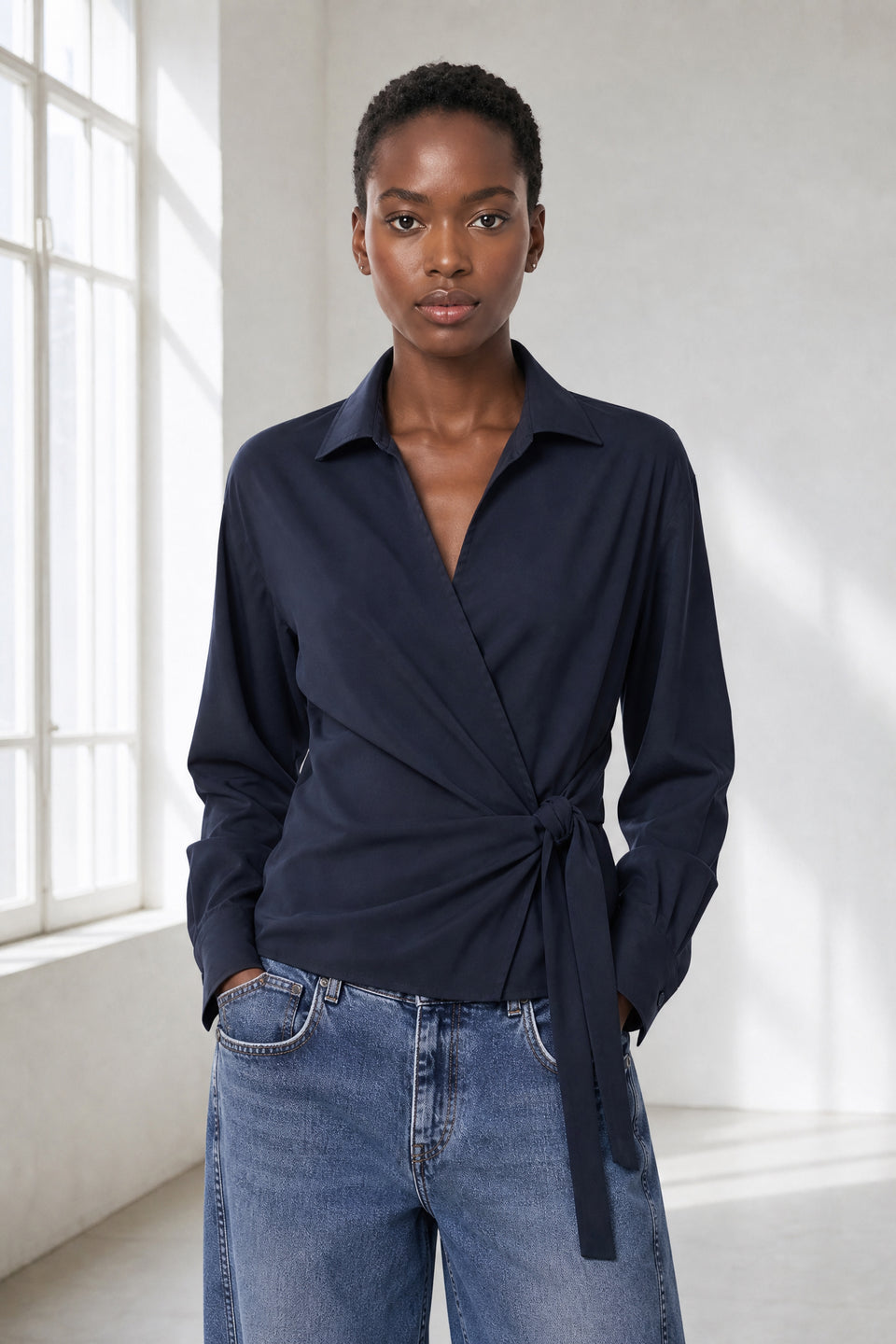 Vivi lyocell knot blouse | Blue Denim