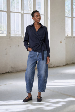 Vivi lyocell knot blouse | Blue Denim