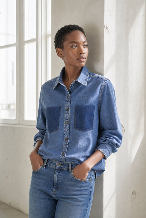 Western repair denim Hemd | Flu Blue