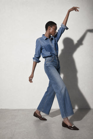 Western repair denim shirt | Flu Blue