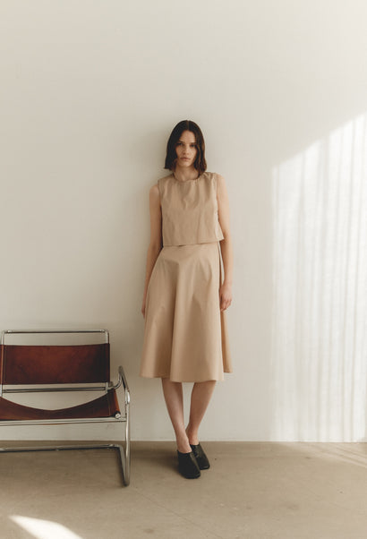 Robe mi-longue en popeline 36924 | Sable