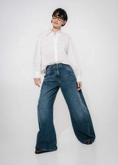 Sassy barrel-jeans i denim | Nattblå