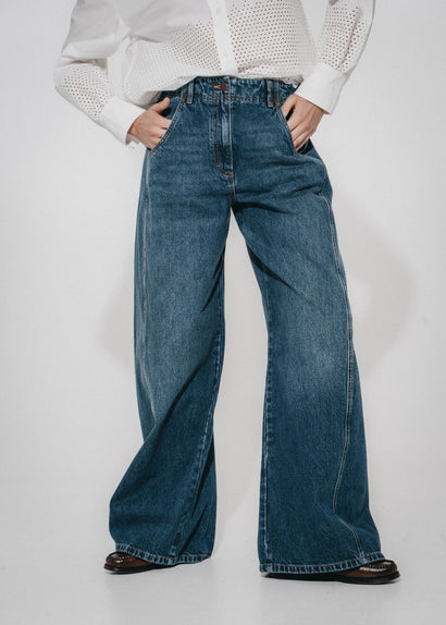 Sassy barrel-jeans i denim | Nattblå