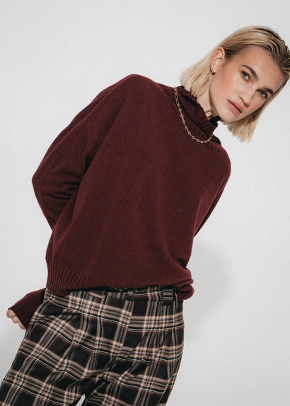 Polo-pullover van kasjmwool W1165 | Bordeaux