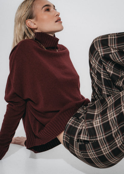Polo-pullover van kasjmwool W1165 | Bordeaux
