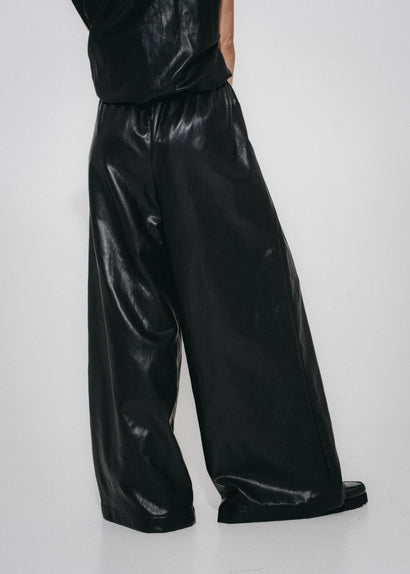 Pantalon large Sienna en cuir écologique | Noir