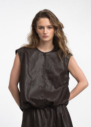 Clare eco leather vest | Dark Brown
