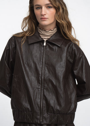 Pola eco leather bomber jacket | Dark Brown