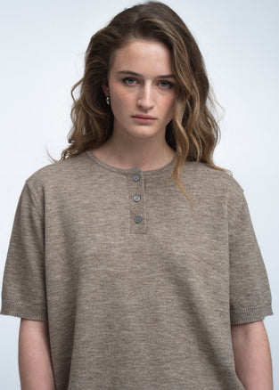 Moon plain knit top | Green Melange